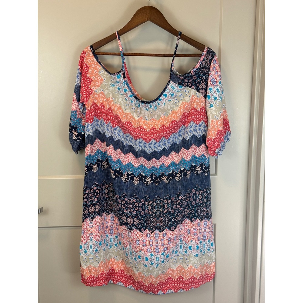 Espresso Chevron Floral Patchwork Cold Shoulder S… - image 8